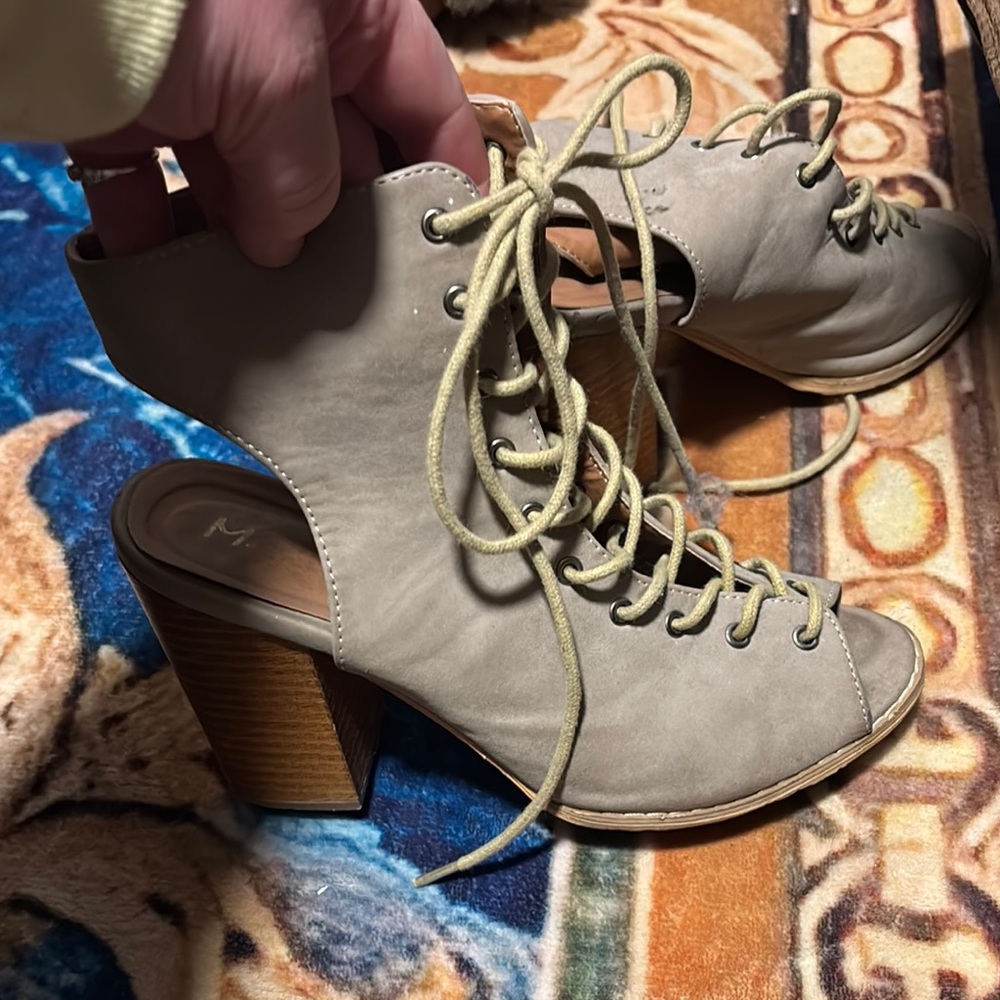 Mi.iM Taupe Lace-Up Block Heels